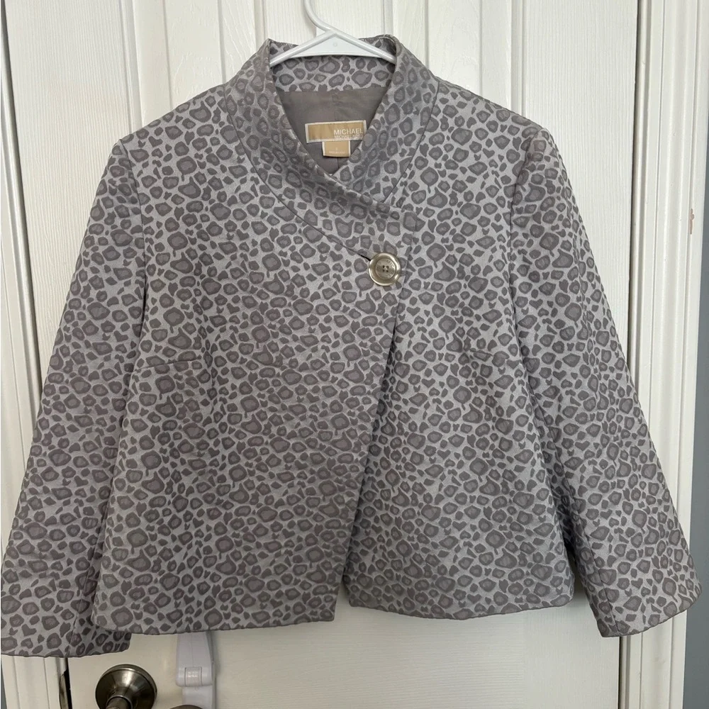 Michael Kors Leopard Print Silver Gray Trapeze Blazer Jacket Size 6